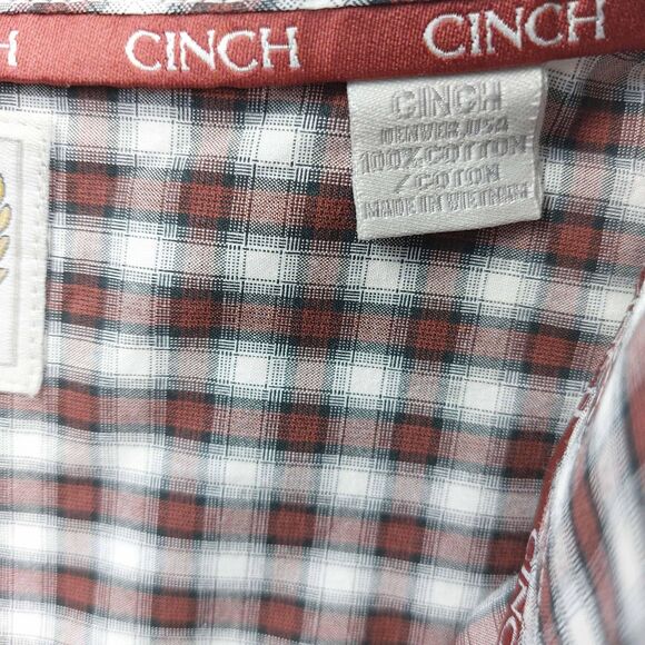 Cinch Shirt Mens XXL Brown White Plaid Button Down Western Cowboy Rodeo Logo - Picture 7 of 8